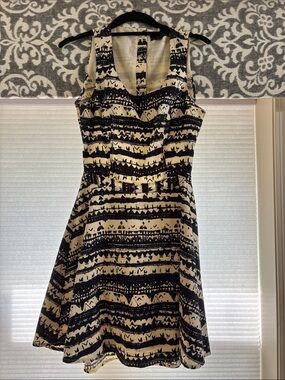 Jessica Simpson Black and Cream Tribal Fit-and-Flare Dress
